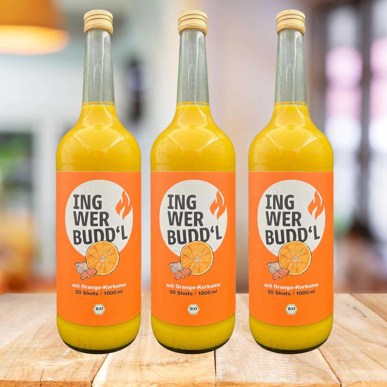 Ingwer Kurkuma Shot mit Orangensaft