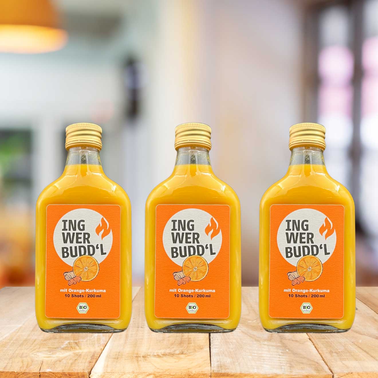Ingwer Kurkuma Shot mit Orangensaft