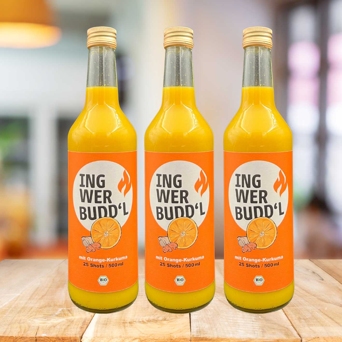 Ingwer Kurkuma Shot mit Orangensaft