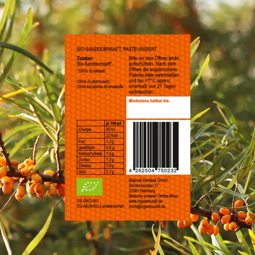 Sanddornsaft pur (Bio Direktsaft)