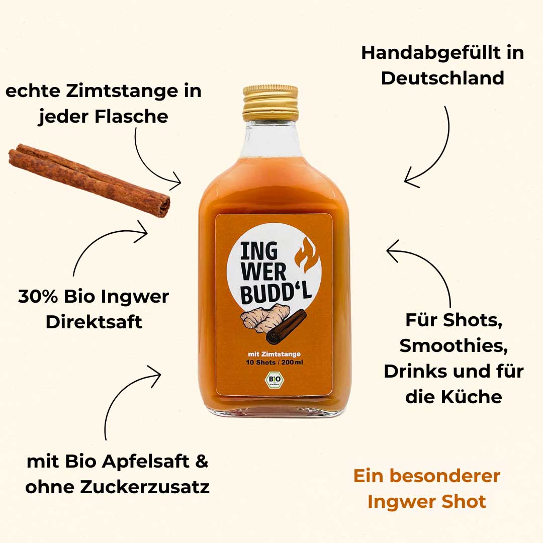 Ingwer Shot mit echter Zimtstange