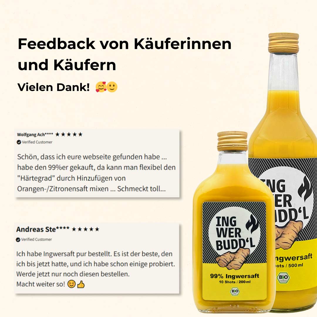 2× Ingwersaft 500 ml + Sanddornsaft gratis